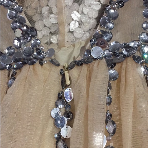 Beautiful rhinestone beaded nude/peach formal gown - Picture 5 of 9